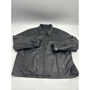 Vintage St Johns Bay Jacket Black Full ZIP GENUINE LEATHER Men’s Size XXL 2XL